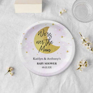 Over The Moon   Neutral Baby Shower Paper Plate