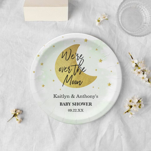 Over The Moon | Neutral Baby Shower Paper Plate (Creator Uploaded)