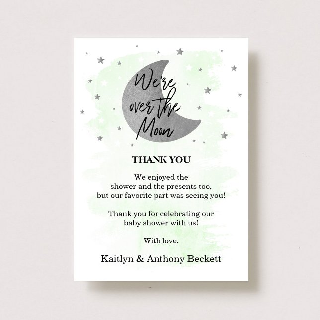 Over The Moon | Neutral Baby Shower Thank You Card (Creator Uploaded)