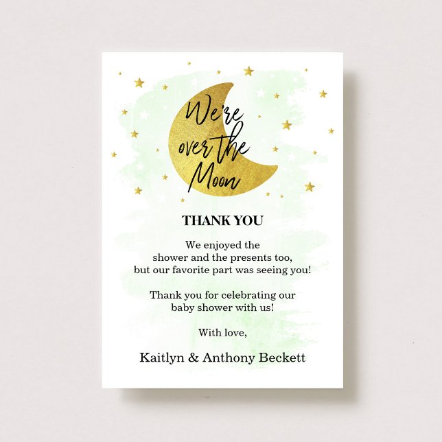 Over The Moon | Neutral Baby Shower Thank You Card (Creator Uploaded)