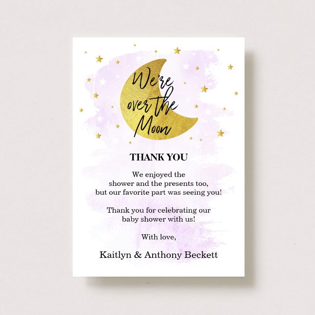 Over The Moon | Neutral Baby Shower Thank You Card (Creator Uploaded)