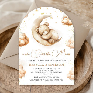 Over the Moon Neutral Teddy Bear Arch Baby Shower Invitation