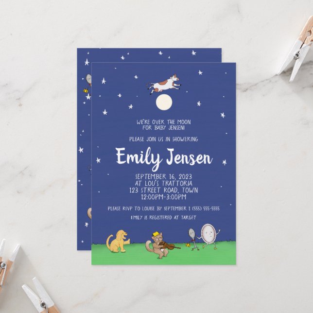 Over the Moon Nursery Rhyme Baby Shower Invitation (Front/Back In Situ)