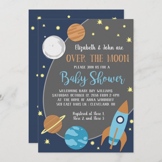 Over the Moon Outer Space Baby Shower Invitation (Front/Back)
