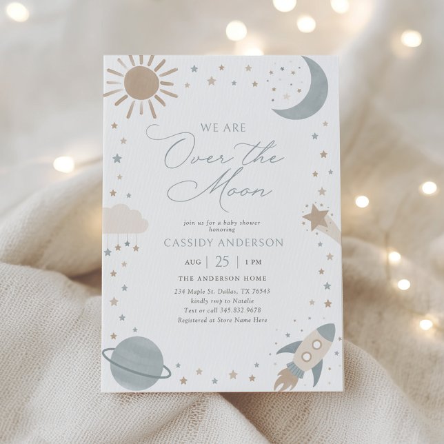 Over the Moon Outer Space Baby Shower Invitation (Creator Uploaded)