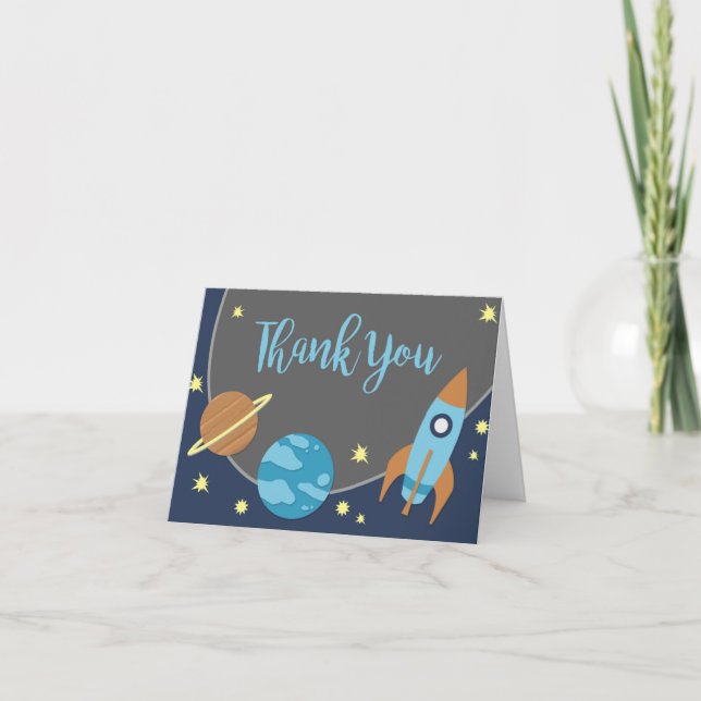 Over the Moon Outer Space Navy Thank You Card (Front)