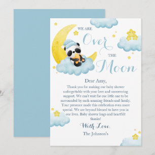 Over The Moon Panda Bear Boy Baby Shower Thank You Card