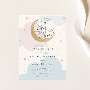 Over the Moon Pink and Blue Baby Shower invitation