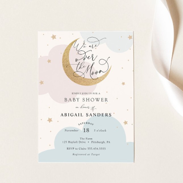 Over the Moon Pink and Blue Baby Shower invitation (Creator Uploaded)