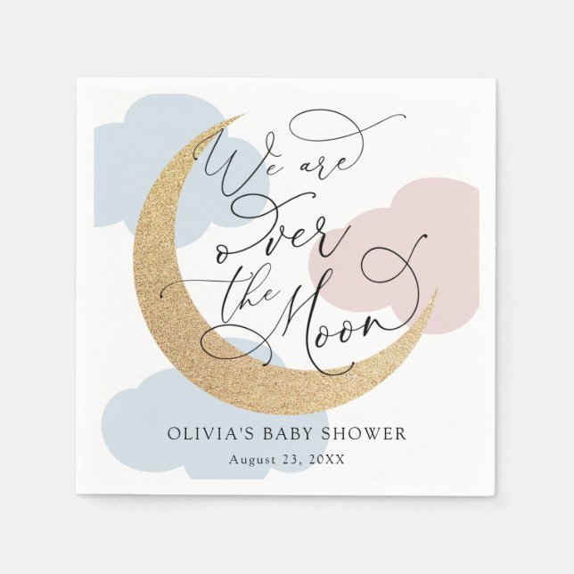 Over the Moon Pink and Blue Baby Shower Napkin (Front)