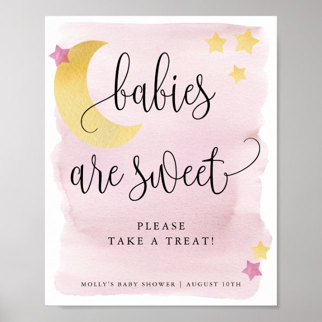 Over the Moon Pink Babies Are Sweet Favour/Treat Poster (Front)