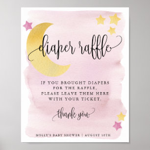 Over the Moon Pink Baby Diaper Raffle Display Poster