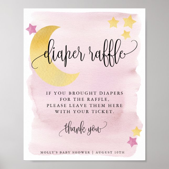 Over the Moon Pink Baby Diaper Raffle Display Poster (Front)