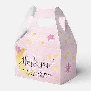 Over the Moon, Pink Baby Shower Moon Stars Favour Box