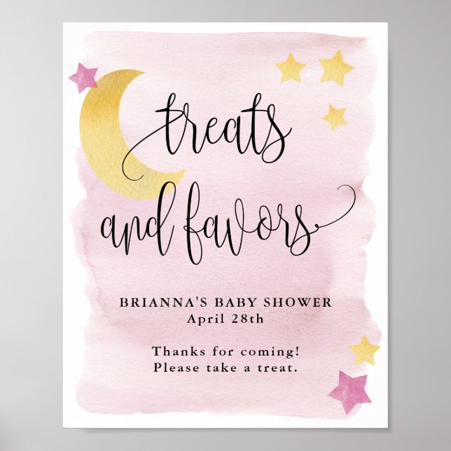 Over the Moon, Pink Baby Shower Treats and Favour Poster (Front)