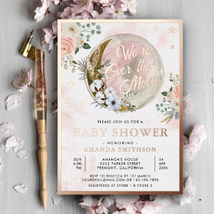 Over The Moon Pink Floral Baby Shower Rose Gold