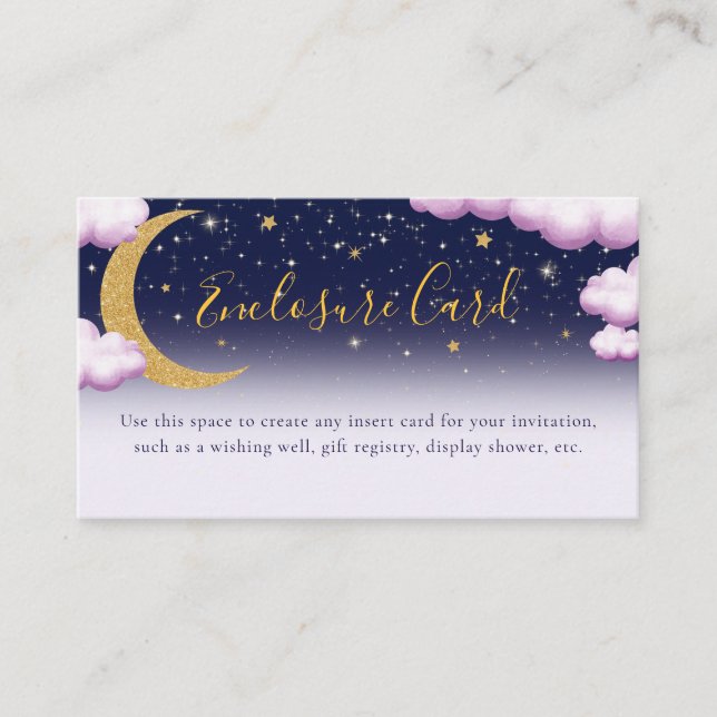 Over the Moon Pink Girl Baby Shower Enclosure Card (Front)