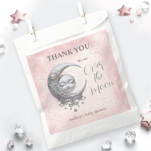 Over The Moon Pink Girl Baby Shower Favour Bag (Over The Moon Pink Girl Baby Shower Favor Bag)