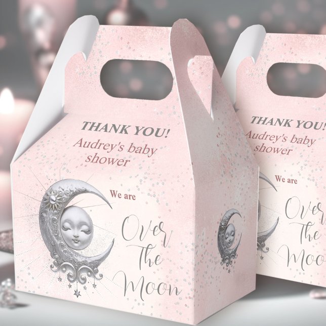 Over The Moon Pink Girl Baby Shower Favour Box (Over The Moon Pink Girl Baby Shower Favor Box)