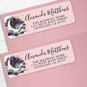 Over The Moon Pink Girl Baby Shower Return Address Label