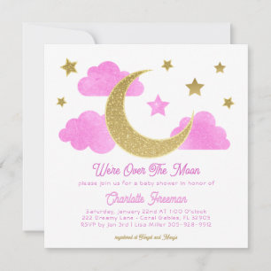 Over the Moon Pink Gold Baby Shower Invite