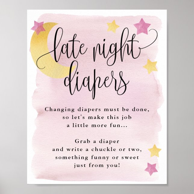 Over the Moon Pink Late Night Diapers Activity Poster (Front)