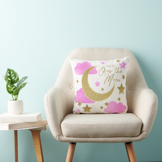 Over the Moon Pink Nursery Throw Pillow (Chair)