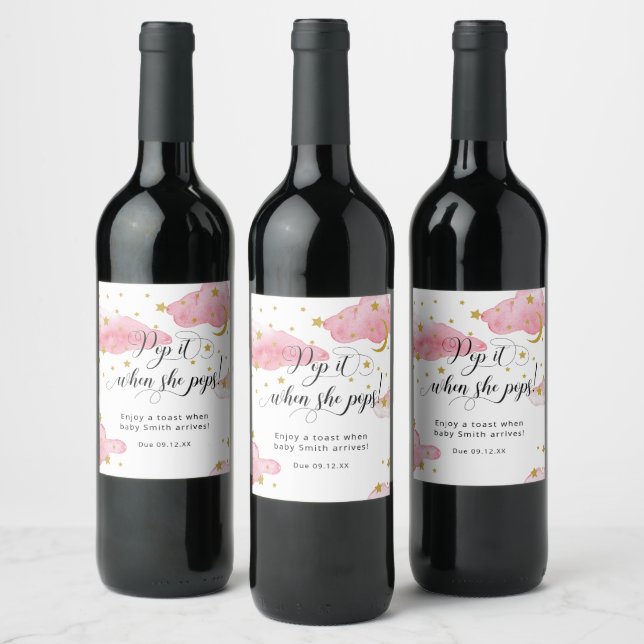 Over the Moon Pop it When She Pops Baby Shower Win Wine Label (Bottles)