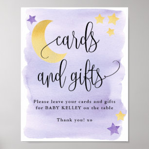 Over the Moon, Purple Baby Shower Cards and Gifts Poster