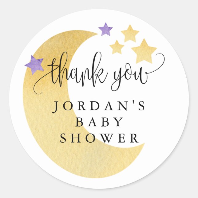 Over the Moon Purple Baby Shower Favour  Classic Round Sticker (Front)