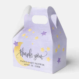 Over the Moon, Purple Baby Shower Moon Stars Favour Box