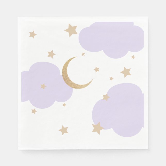 Over the Moon Purple Baby Shower  Napkin (Front)