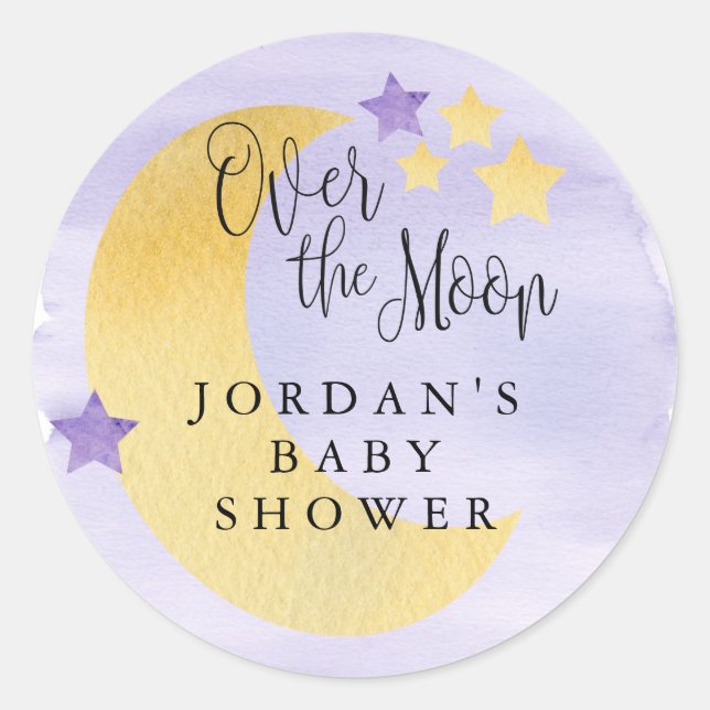 Over the Moon, Purple Personalised Classic Round Sticker (Front)