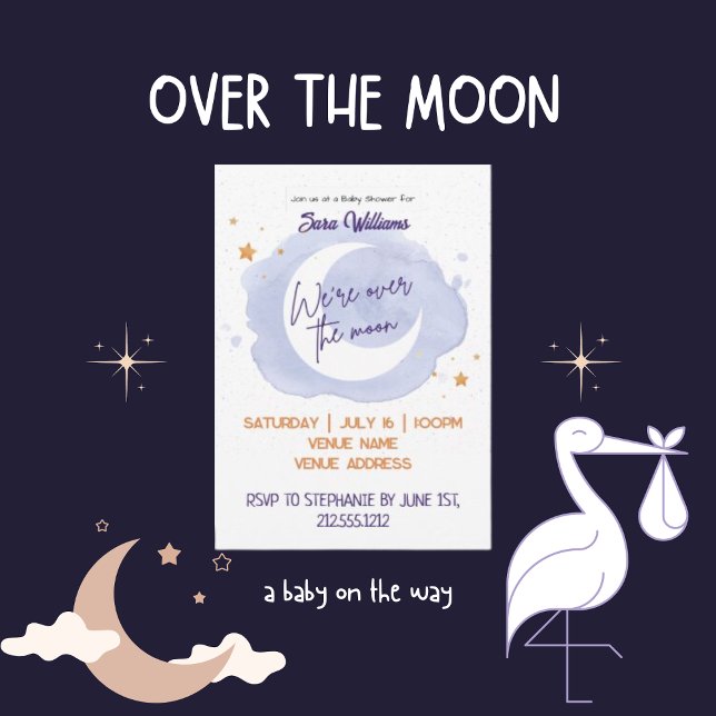 Over The Moon Purple Watercolor Baby Shower Invitation (Creator Uploaded)
