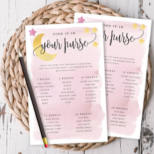 Over the Moon Purse Scavenger Paper Game Card-Pink