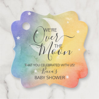 Over The Moon Rainbow Thank You Baby Shower Favour Tags