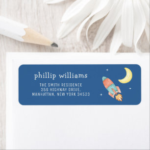 Over The Moon Rocket Baby Shower Return Address Label