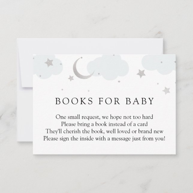 Over the Moon Silver Blue Books for Baby Card (Front)