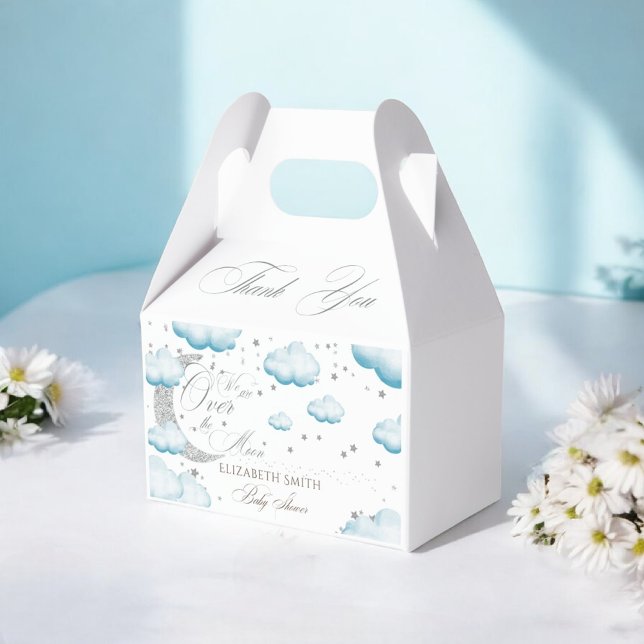 Over the Moon Silver Blue Boy Baby Shower Favour Box (Creator Uploaded)