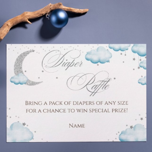 Over the Moon Silver Blue  Diaper Raffle Boy Enclosure Card (Creator Uploaded)