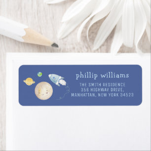 Over The Moon Spaceship Baby Shower Return Address Label