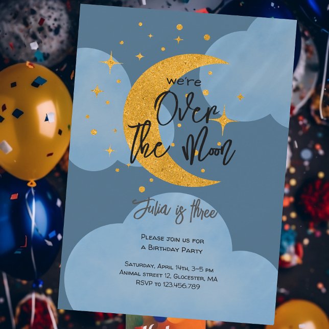Over the moon sparkling magic night kids Birthday Invitation (Creator Uploaded)