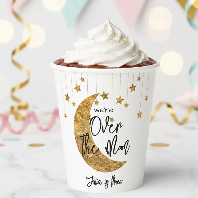 Over the moon sparkling moon kids Birthday Paper Cups (Creator Uploaded)