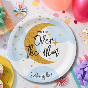 Over the moon sparkling moon kids Birthday Paper Plate