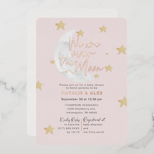 Over The Moon & Stars Girl Baby Shower Foil (Front/Back)