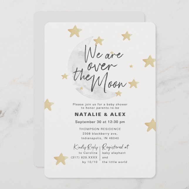 Over The Moon & Stars Neutral Baby Shower Invitation (Front/Back)