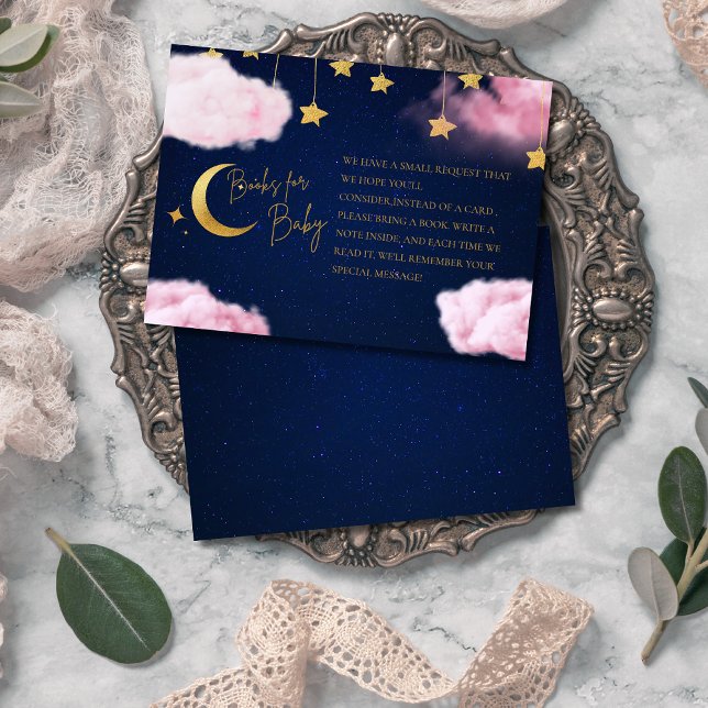 Over the Moon stars pink baby shower book Enclosure Card (Creator Uploaded)
