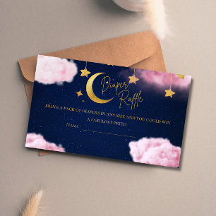 Over the Moon stars pink baby shower Diaper Enclosure Card