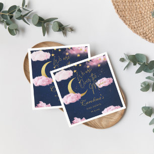 Over the Moon stars pink baby shower Invitation Napkin