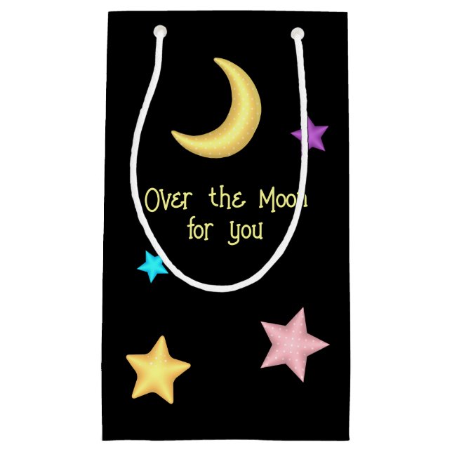 Over the Moon Stars Planet Custom Text    Small Gift Bag (Front)